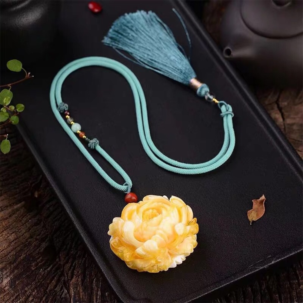 Vintage organic Beeswax Peony Rose Necklace